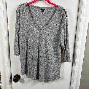 Torrid lace up shoulder heather gray 3/4 sleeve sweater